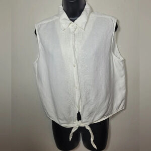 Jones Wear Linen Blend Button and Tie Front Top sz 16